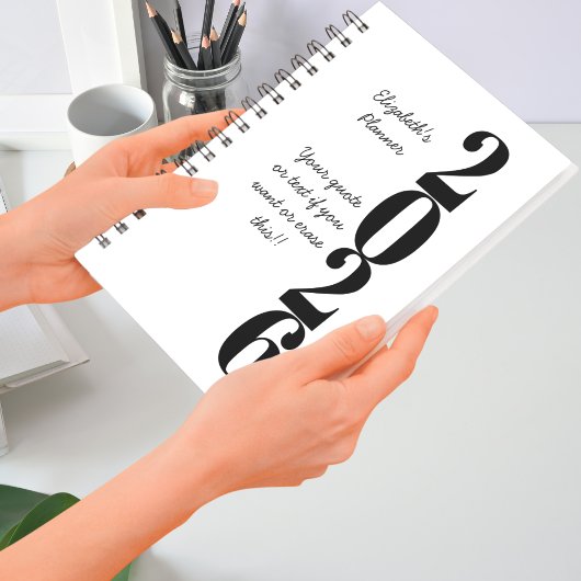 Simple Minimalist Black and White Name and Year  Planner