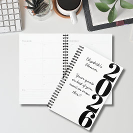 Simple Minimalist Black and White Name and Year  Planner