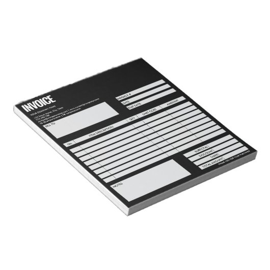 Simple Minimalist Black Invoice Form Business Logo Notitieblok (Schuin)