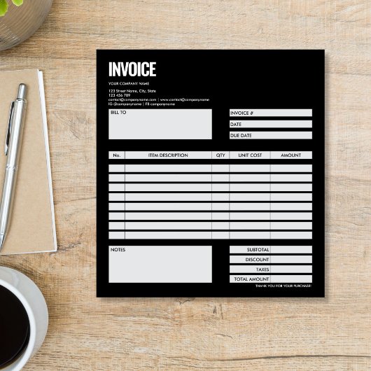 Simple Minimalist Black Invoice Form Business Logo Notitieblok