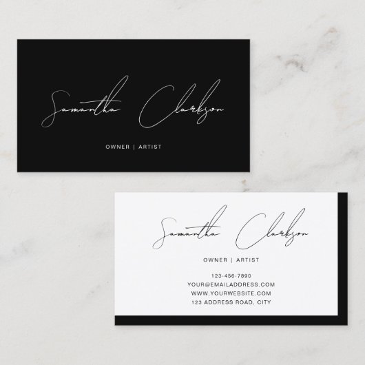 Simple Minimalist Black & White Handwritten Script Visitekaartje (Voorkant / Achterkant)