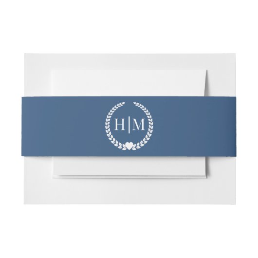 Simple Minimalist Deep Steel Blue Monogram Uitnodigingen Wikkel (Voorkant Voorbeeld)