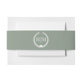Simple Minimalist Earthy Woodland Green Monogram Uitnodigingen Wikkel