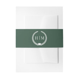 Simple Minimalist Forest Green Monogram  Uitnodigingen Wikkel