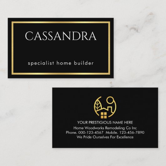 Simple Minimalist Gold Frame Your Name  Visitekaartje (Voorkant / Achterkant)