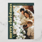 Simple Minimalist Green Merry Christmas Photo Folie Feestdagenkaart (Voorkant)