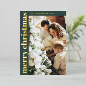 Simple Minimalist Green Merry Christmas Photo Folie Feestdagenkaart (Staand Voorkant)