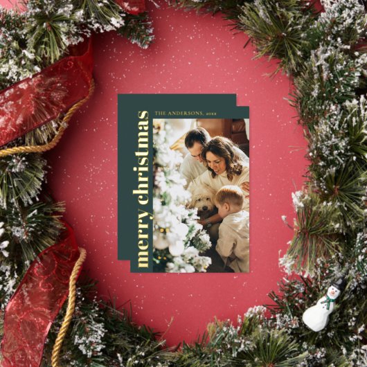 Simple Minimalist Green Merry Christmas Photo Folie Feestdagenkaart (Insitu)