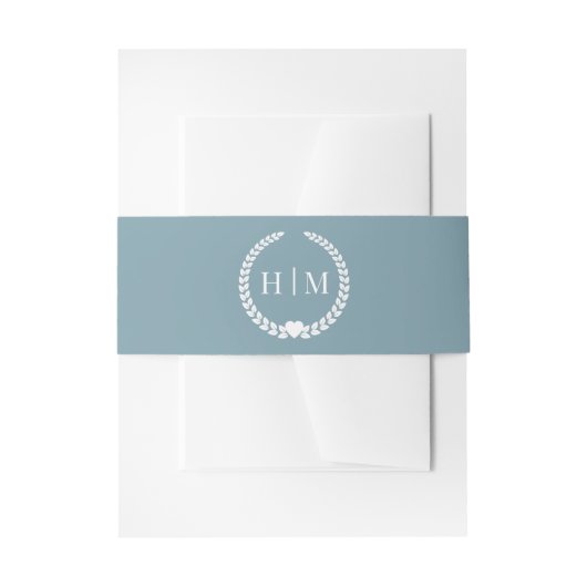 Simple Minimalist Icy Slate Blue Monogram Wedding Uitnodigingen Wikkel (Voorkant Voorbeeld)