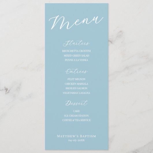 Simple Minimalist Light Blue Menu Card  (Voorkant)