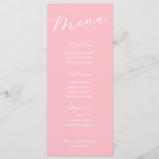 Simple Minimalist Light Pink Menu Card  (Voorkant)