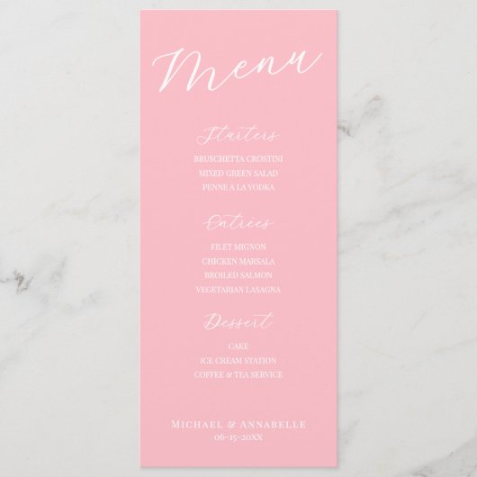 Simple Minimalist Light Pink Menu Card for Wedding (Voorkant)