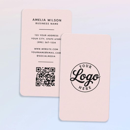 Simple Minimalist Logo QR Code Blush Pink  Visitekaartje