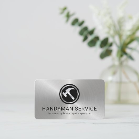 Simple Minimalist Metallic Hammer Layer Visitekaartje (Staand voorkant)