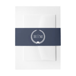 Simple Minimalist Midnight Navy Blue Monogram  Uitnodigingen Wikkel