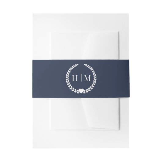 Simple Minimalist Midnight Navy Blue Monogram  Uitnodigingen Wikkel (Voorkant Voorbeeld)