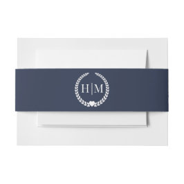 Simple Minimalist Midnight Navy Blue Monogram Uitnodigingen Wikkel
