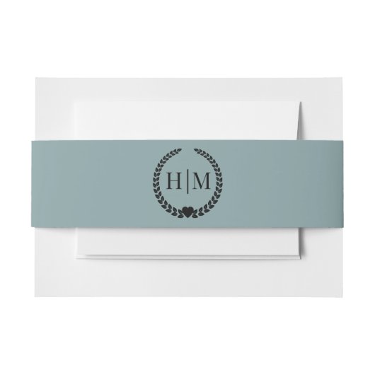 Simple Minimalist Misty Sage Blue Monogram Uitnodigingen Wikkel (Voorkant Voorbeeld)