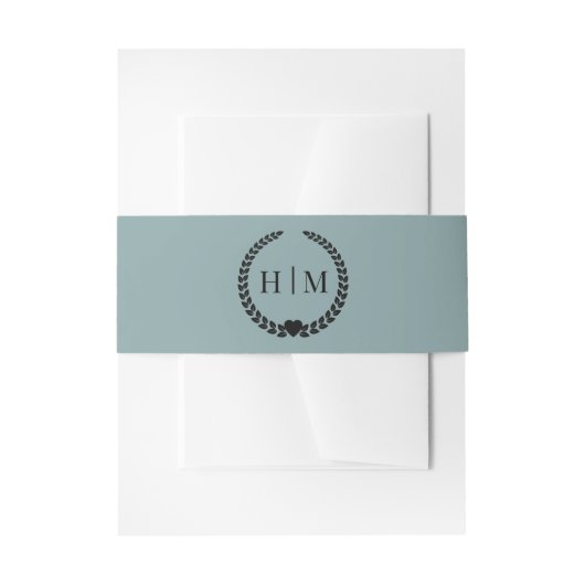 Simple Minimalist Misty Sage Blue Monogram  Uitnodigingen Wikkel (Voorkant Voorbeeld)