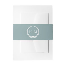 Simple Minimalist Misty Sage Blue Monogram  Uitnodigingen Wikkel
