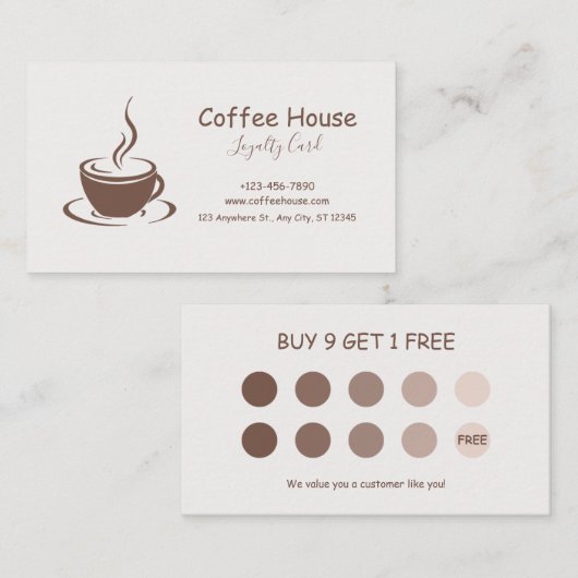 Simple Minimalist Modern Coffee Shop Loyalty Card (Voorkant / Achterkant)