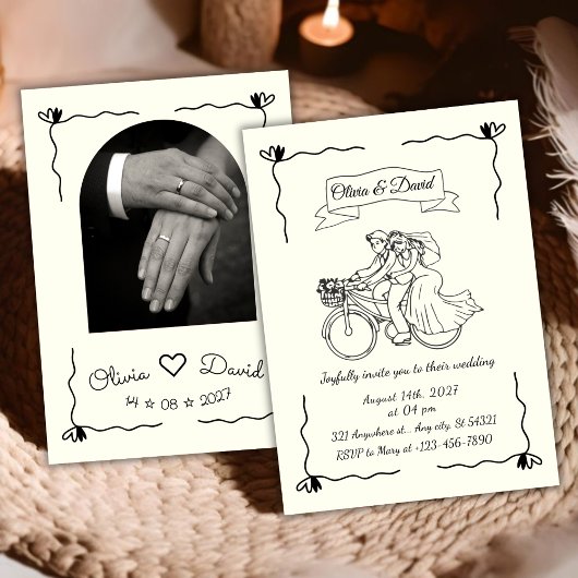 Simple minimalist Modern Hand-drawn Wedding Kaart
