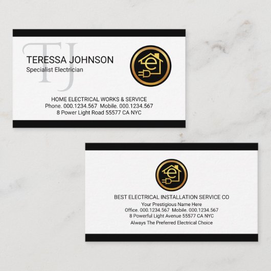 Simple Minimalist Monogram Name Electric Visitekaartje (Voorkant / Achterkant)