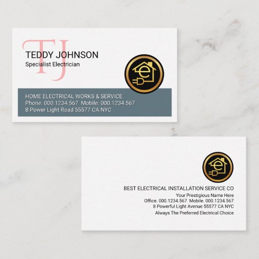 Simple Minimalist Monogram Name Electric Visitekaartje (Voorkant / Achterkant)