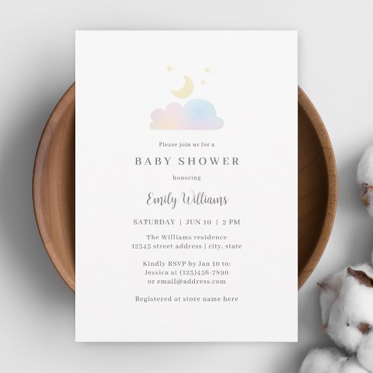 Simple Minimalist Moon and Stars Baby shower Kaart