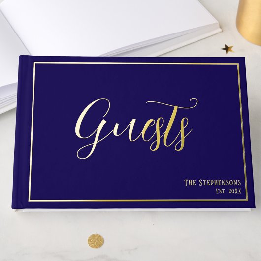 Simple Minimalist Navy Blue Formal Gold Gastenboek