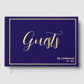 Simple Minimalist Navy Blue Formal Gold Gastenboek (Voorkant)