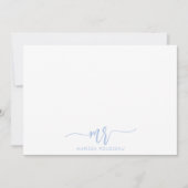 Simple Minimalist Pastel Blue Name Script-Initiaal Notitiekaartje (Voorkant)