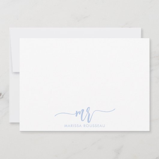 Simple Minimalist Pastel Blue Name Script-Initiaal Notitiekaartje (Voorkant)