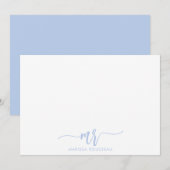 Simple Minimalist Pastel Blue Name Script-Initiaal Notitiekaartje (Voorkant / Achterkant)