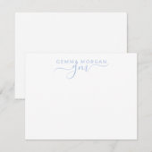 Simple Minimalist Pastel Blue Name Script-Initiaal Notitiekaartje (Voorkant / Achterkant)