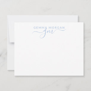 Simple Minimalist Pastel Blue Name Script-Initiaal Notitiekaartje