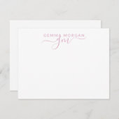 Simple Minimalist Pastel Pink Name Script Initiaal Notitiekaartje (Voorkant / Achterkant)