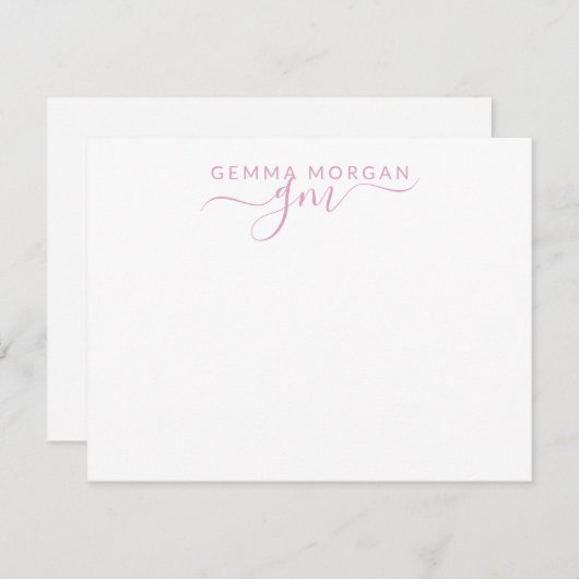 Simple Minimalist Pastel Pink Name Script Initiaal Notitiekaartje (Voorkant / Achterkant)