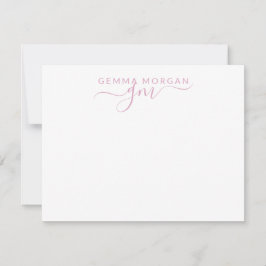 Simple Minimalist Pastel Pink Name Script Initiaal Notitiekaartje