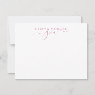 Simple Minimalist Pastel Pink Name Script Initiaal Notitiekaartje