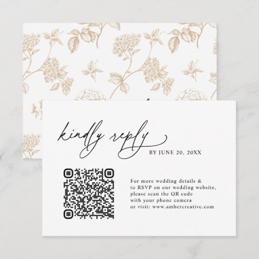 Simple Minimalist QR code Wedding RSVP Cards Kaartje (Voorkant / Achterkant)