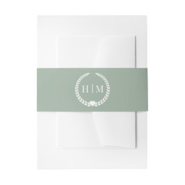 Simple Minimalist Sage Green Monogram  Uitnodigingen Wikkel