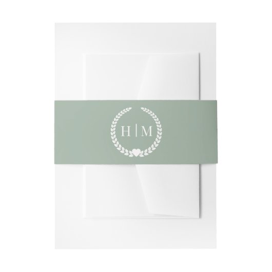 Simple Minimalist Sage Green Monogram  Uitnodigingen Wikkel (Voorkant Voorbeeld)