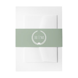 Simple Minimalist Sage Green Monogram  Uitnodigingen Wikkel