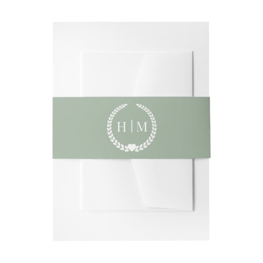 Simple Minimalist Sage Green Monogram  Uitnodigingen Wikkel (Voorkant Voorbeeld)