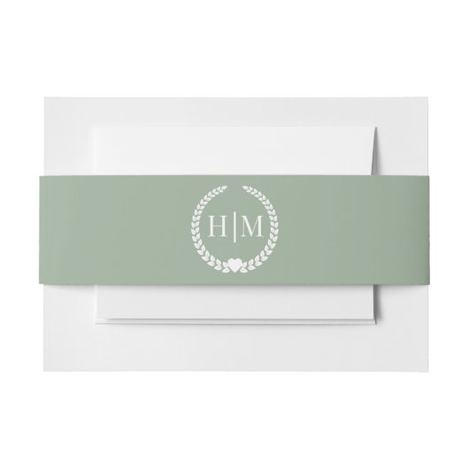 Simple Minimalist Sage Green Monogram Uitnodigingen Wikkel (Voorkant Voorbeeld)