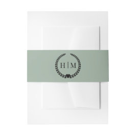 Simple Minimalist Sage Green Monogram  Uitnodigingen Wikkel