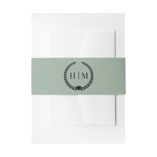 Simple Minimalist Sage Green Monogram  Uitnodigingen Wikkel (Voorkant Voorbeeld)