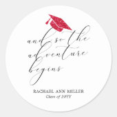 Simple Minimalist Script Adventure Begins Red Hat  Ronde Sticker (Voorkant)