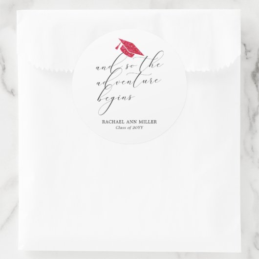 Simple Minimalist Script Adventure Begins Red Hat  Ronde Sticker (Tas)